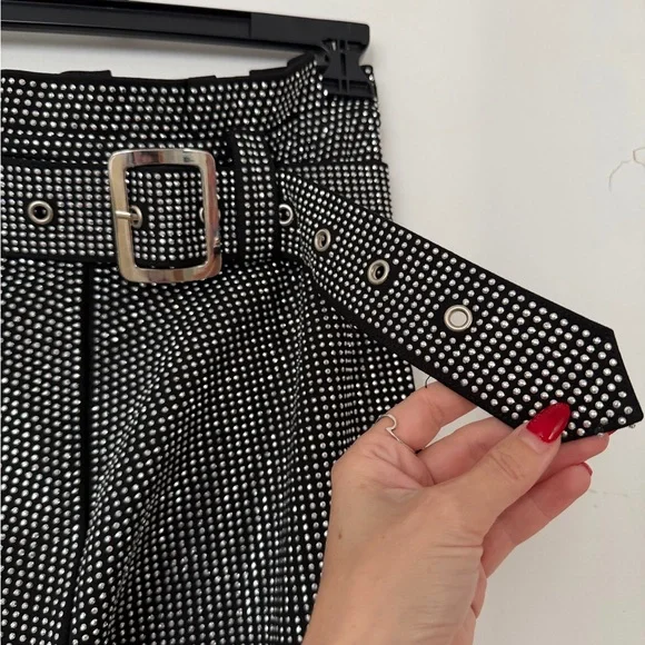 I.AM.GIA Arora Black Embellished Metallic Pleated Maxi Skirt with Belt Size M/8 - Picture 5 of 12